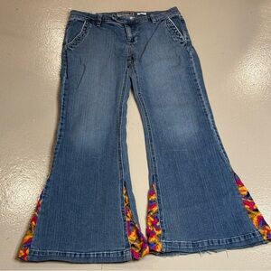 Vintage old navy blue jeans ultra low waist Size 10 stretch tie dye flare jeans
